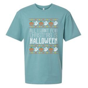 All I Want For Christmas Is Halloween Ugly Sweater Holiday Sueded Cloud Jersey T-Shirt