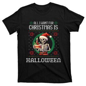 All I Want For Christmas Is Halloween Skeleton Santa Cake T-Shirt