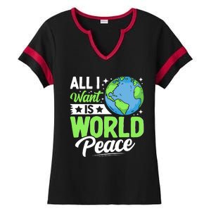 All I Want Is World Peace Graphic Ladies Halftime Notch Neck Tee