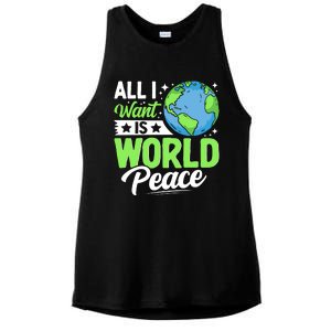 All I Want Is World Peace Graphic Ladies PosiCharge Tri-Blend Wicking Tank