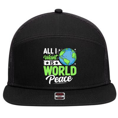 All I Want Is World Peace Graphic 7 Panel Mesh Trucker Snapback Hat