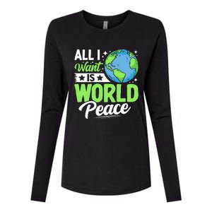 All I Want Is World Peace Graphic Womens Cotton Relaxed Long Sleeve T-Shirt