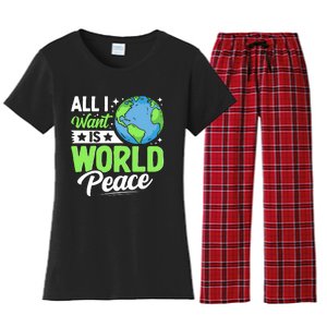 All I Want Is World Peace Graphic Women's Flannel Pajama Set