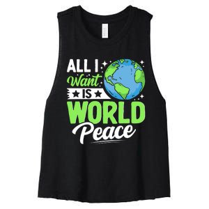 All I Want Is World Peace Graphic Women's Racerback Cropped Tank