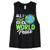 All I Want Is World Peace Graphic Women's Racerback Cropped Tank