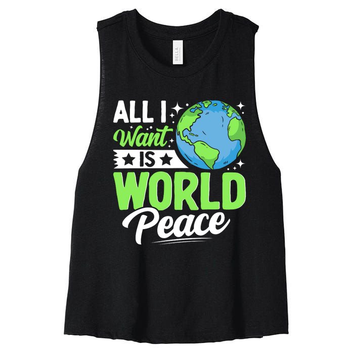 All I Want Is World Peace Graphic Women's Racerback Cropped Tank