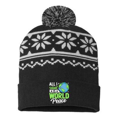 All I Want Is World Peace Graphic USA-Made Snowflake Beanie