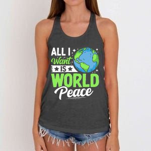 All I Want Is World Peace Graphic Women's Knotted Racerback Tank