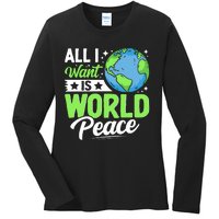 All I Want Is World Peace Graphic Ladies Long Sleeve Shirt