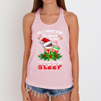 All I Want For Christmas Is You Just Ding I Want Sleep Gift Women's Knotted Racerback Tank