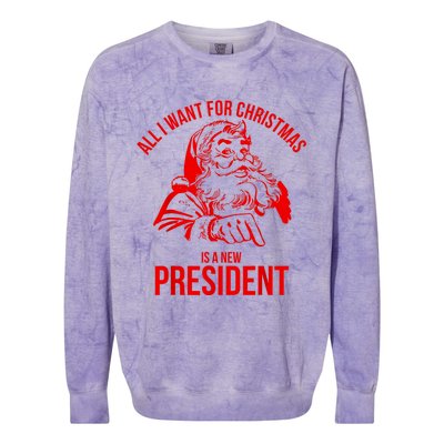 All I Want For Christmas Is A New President Funny Santa Xmas Colorblast Crewneck Sweatshirt