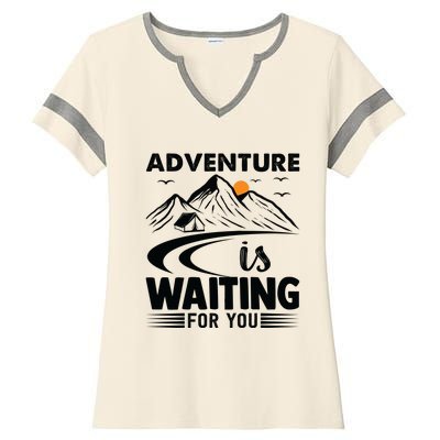 Adventure Is Waiting For You Funny Camping Ladies Halftime Notch Neck Tee