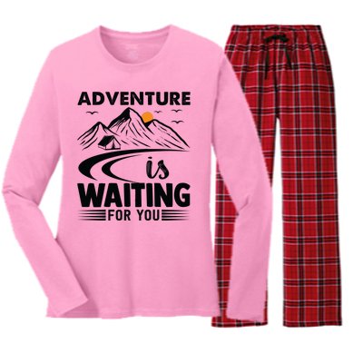 Adventure Is Waiting For You Funny Camping Women's Long Sleeve Flannel Pajama Set 