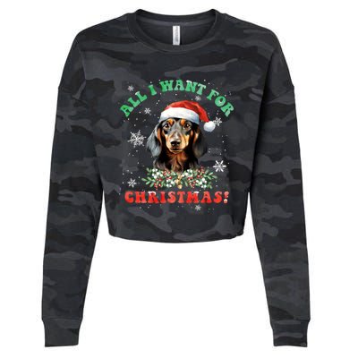 All I Want For Christmas Xmas Gifts For Dachshund Lovers Cropped Pullover Crew