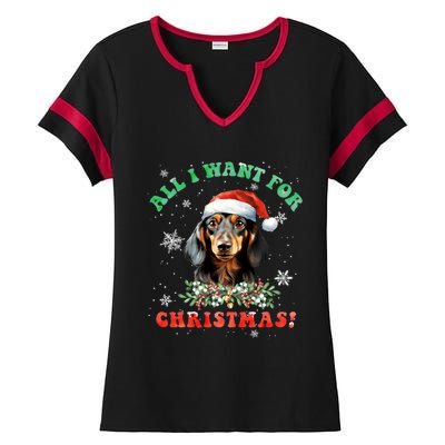 All I Want For Christmas Xmas Gifts For Dachshund Lovers Ladies Halftime Notch Neck Tee