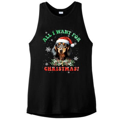 All I Want For Christmas Xmas Gifts For Dachshund Lovers Ladies PosiCharge Tri-Blend Wicking Tank