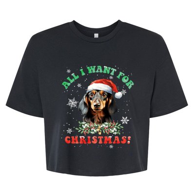 All I Want For Christmas Xmas Gifts For Dachshund Lovers Bella+Canvas Jersey Crop Tee