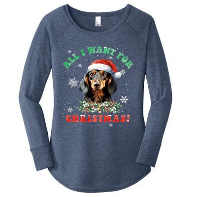 All I Want For Christmas Xmas Gifts For Dachshund Lovers Women's Perfect Tri Tunic Long Sleeve Shirt