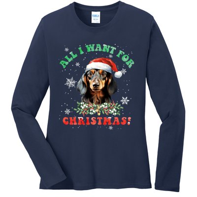 All I Want For Christmas Xmas Gifts For Dachshund Lovers Ladies Long Sleeve Shirt