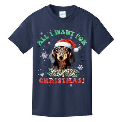 All I Want For Christmas Xmas Gifts For Dachshund Lovers Kids T-Shirt