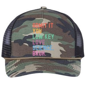 Admit It You Low Key Love Science Bruh Scientist Teacher Retro Rope Trucker Hat Cap