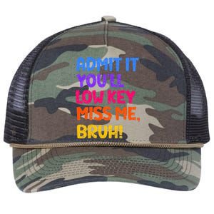 Admit It YouLl Low Key Miss Me Bruh Funny Teacher Retro Rope Trucker Hat Cap