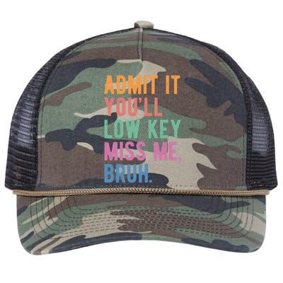 Admit It Youll Low Key Miss Me Bruh Funny Teacher Gift Retro Rope Trucker Hat Cap