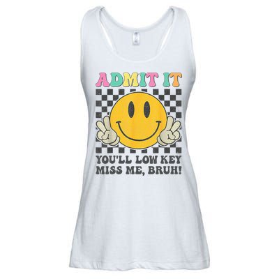  Admit It You'll Low Key Miss Me Bruh Graphic Teacher Ladies Essential Flowy Tank