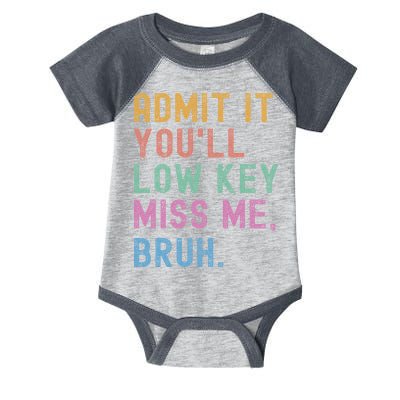 Admit It You'll Low Key Miss Me Bruh Funny Bruh Teacher Infant Baby Jersey Bodysuit