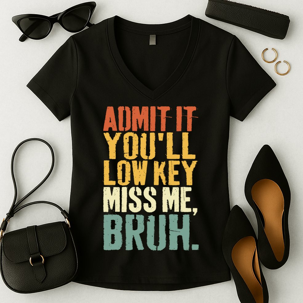 Admit It You'll Low Key Miss Me Bruh Teacher Funny Women's V-Neck T-Shirt