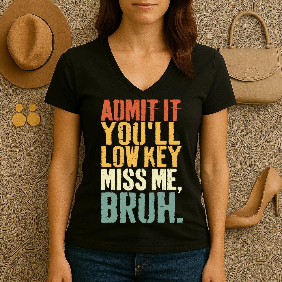 Admit It You'll Low Key Miss Me Bruh Teacher Funny Women's V-Neck T-Shirt