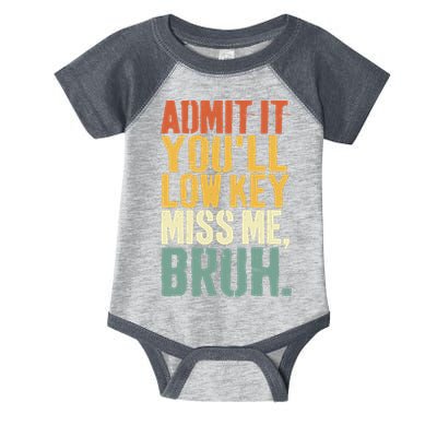 Admit It You'll Low Key Miss Me Bruh Teacher Funny Infant Baby Jersey Bodysuit