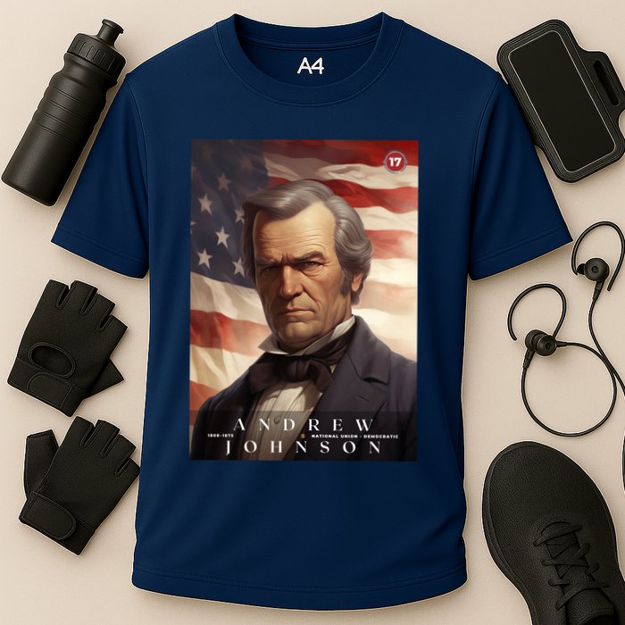 Andrew Johnson 17th President Of The United States Portrait Cooling Performance Crew T-Shirt