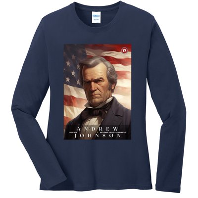 Andrew Johnson 17th President Of The United States Portrait Ladies Long Sleeve Shirt