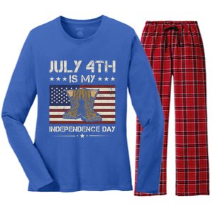 America July 4th Is My Independence Day Army Veteran Gift Women's Long Sleeve Flannel Pajama Set 