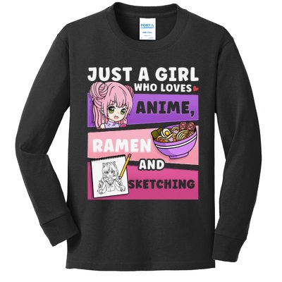 Anime Just a Who Loves Anime Ra and Sketching Kids Long Sleeve Shirt