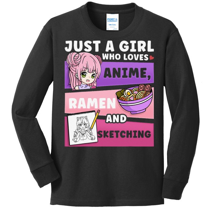 Anime Just a Who Loves Anime Ra and Sketching Kids Long Sleeve Shirt