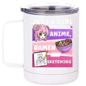 Anime Just A Girll Who Loves Anime Ramen And Sketching 12 oz Stainless Steel Tumbler Cup