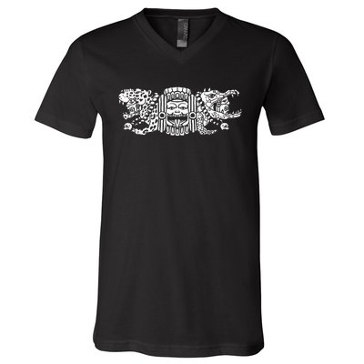 Aztec Jaguar Aztec Crocodile Mayan V-Neck T-Shirt