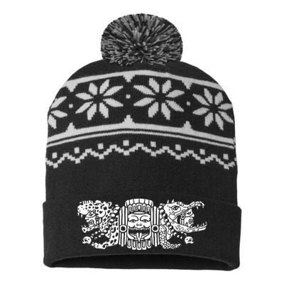 Aztec Jaguar Aztec Crocodile Mayan USA-Made Snowflake Beanie