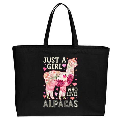 Alpaca Just A Who Loves Alpacas Flower  Floral Cotton Canvas Jumbo Tote