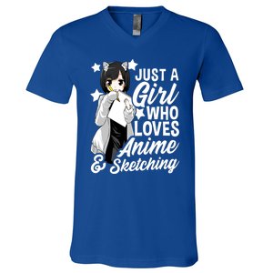 Anime Just A Who Loves Anime And Sketching Drawing Funny Gift V-Neck T-Shirt