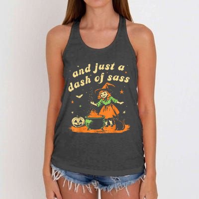 And Just A Dash Of Sass Baby Halloween Witch Happy Halloween Women's Knotted Racerback Tank