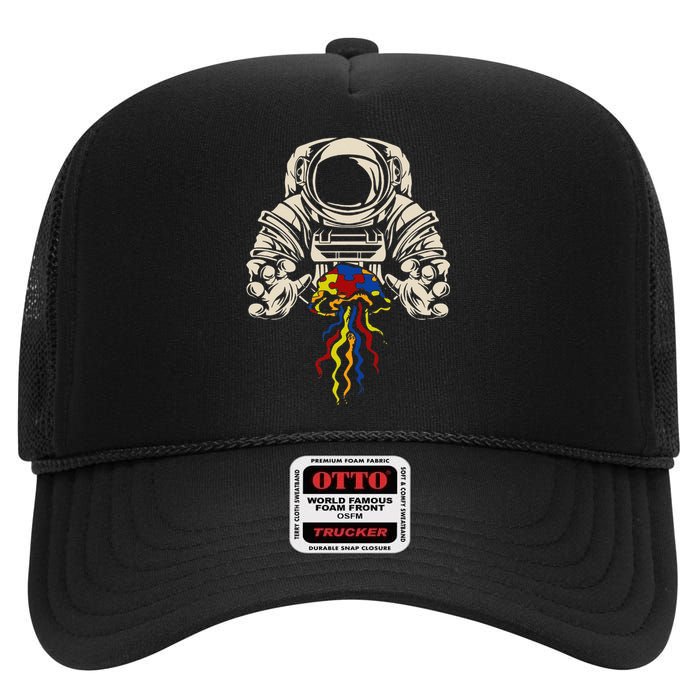 Astronaut Jellyfish Autism Awareness Puzzles High Crown Mesh Back Trucker Hat