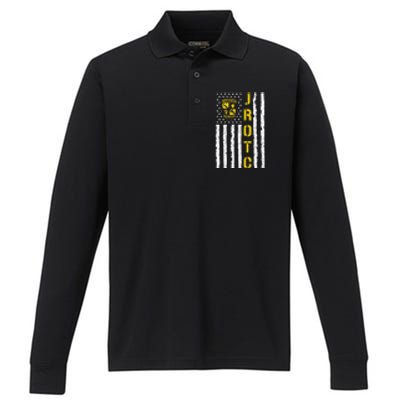 Army JROTC American Flag Junior ROTC Leadership Excellence Performance Long Sleeve Polo