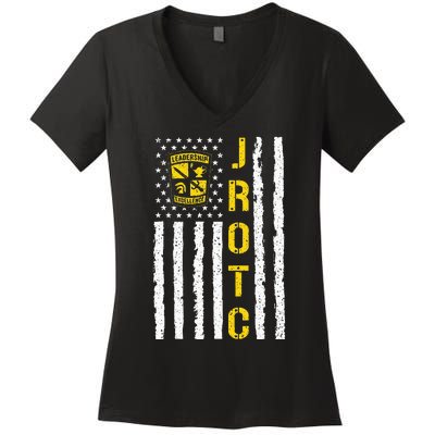 Army JROTC American Flag Junior ROTC Leadership Excellence Women's V-Neck T-Shirt