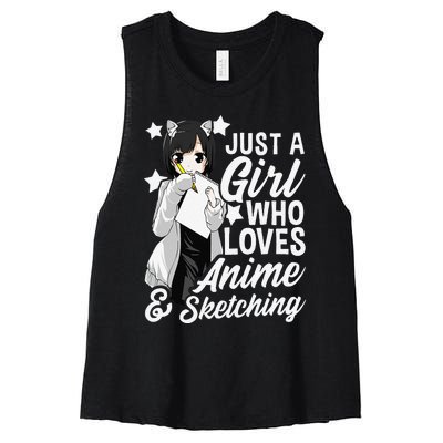 Anime  Just A  Who Loves Anime and Sketching Drawing  Women's Racerback Cropped Tank