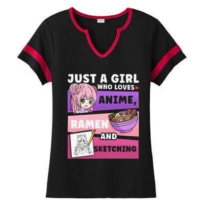 Anime Just a Who Loves Anime Ra and Sketching Ladies Halftime Notch Neck Tee