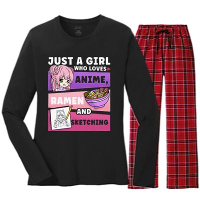 Anime Just a Who Loves Anime Ra and Sketching Women's Long Sleeve Flannel Pajama Set 