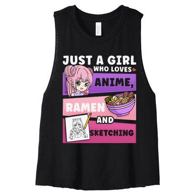 Anime Just a Who Loves Anime Ra and Sketching Women's Racerback Cropped Tank